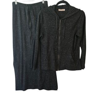 ANN TRAVIS Sparkle Knit Hoodie Skirt Set Charcoal Gray Loungewear Travel Size S‎